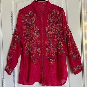Johnny Was Lg Embroidered Red Women's Top